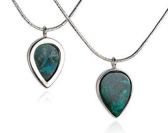 Silber Eilat Stein Anhänger,Teal Edelstein Anhänger,Blau Grün Salomon Stein Schmuck,Zierliche Teardrop Halskette,Israel Schmuck,Geschenk für Sie