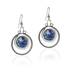 Roman Glass Earrings,Sterling Silver Round Drop Earrings,Round Dangle Silver Stud Earrings,Ancient Roman Glass Jewelry,Israeli Jewelry