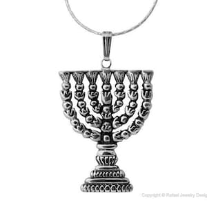 Sterling Silver Menorah Necklace,Silver Menorah Charm,Jerusalem Holy Temple Menorah Pendant,Judaica Jewelry,Jewish Gift for Her, Israel Lamp