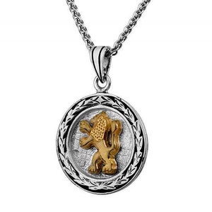 Sterling Silber und 14K Gold Löwe von Judah Anhänger,Jüdischer Anhänger aus Israel,Emblem von Jerusalem Halskette,Runde zweifarbige jüdische Schmuck Geschenk