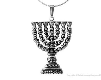 Sterling zilveren Menorah ketting, zilveren Menorah charme, Jeruzalem heilige tempel Menorah hanger, Judaïca sieraden, Joods cadeau voor haar, Israël Lamp
