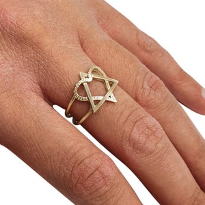 Gold Heart Star of David Ring