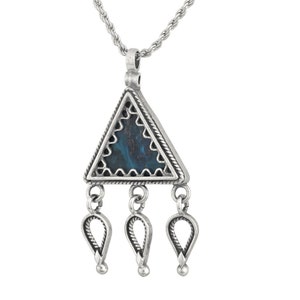 Eilat Stein Sterling Silber Halskette, filigrane Dreieck und Tropfen Anhänger, Petrol Edelstein Eilat Halskette, Anhänger für Frauen, israelische Schmuck