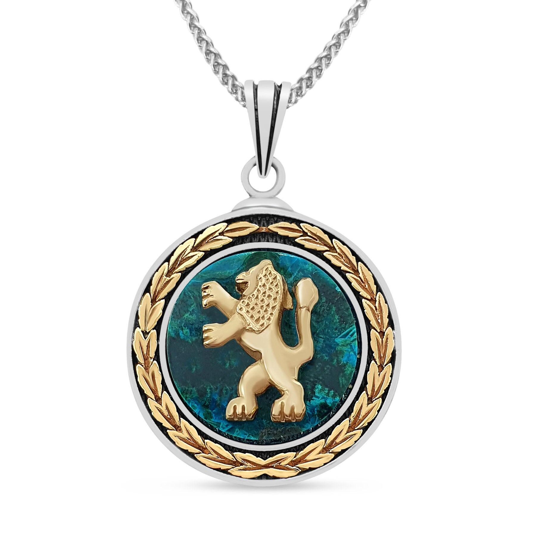 Lion of Judah Chain Link Silver Tone Belt Tribe of Israel Aslan Yeshua Roaring Tribe of Judah Necklace, Lion of Judah Pendant, 12 Tribes of  main image 2