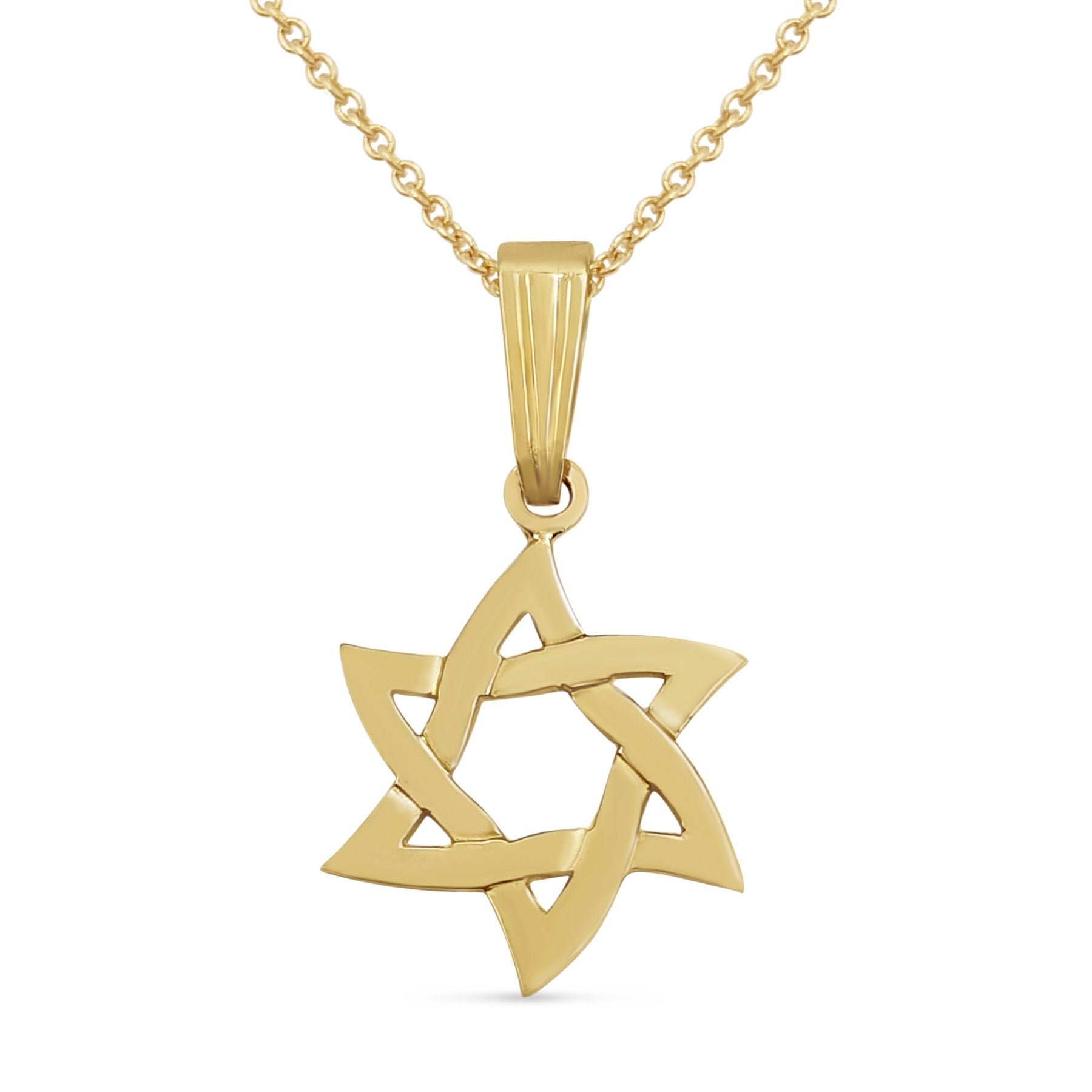 Interwoven Star of David Shiny 14k Solid Gold Pendant