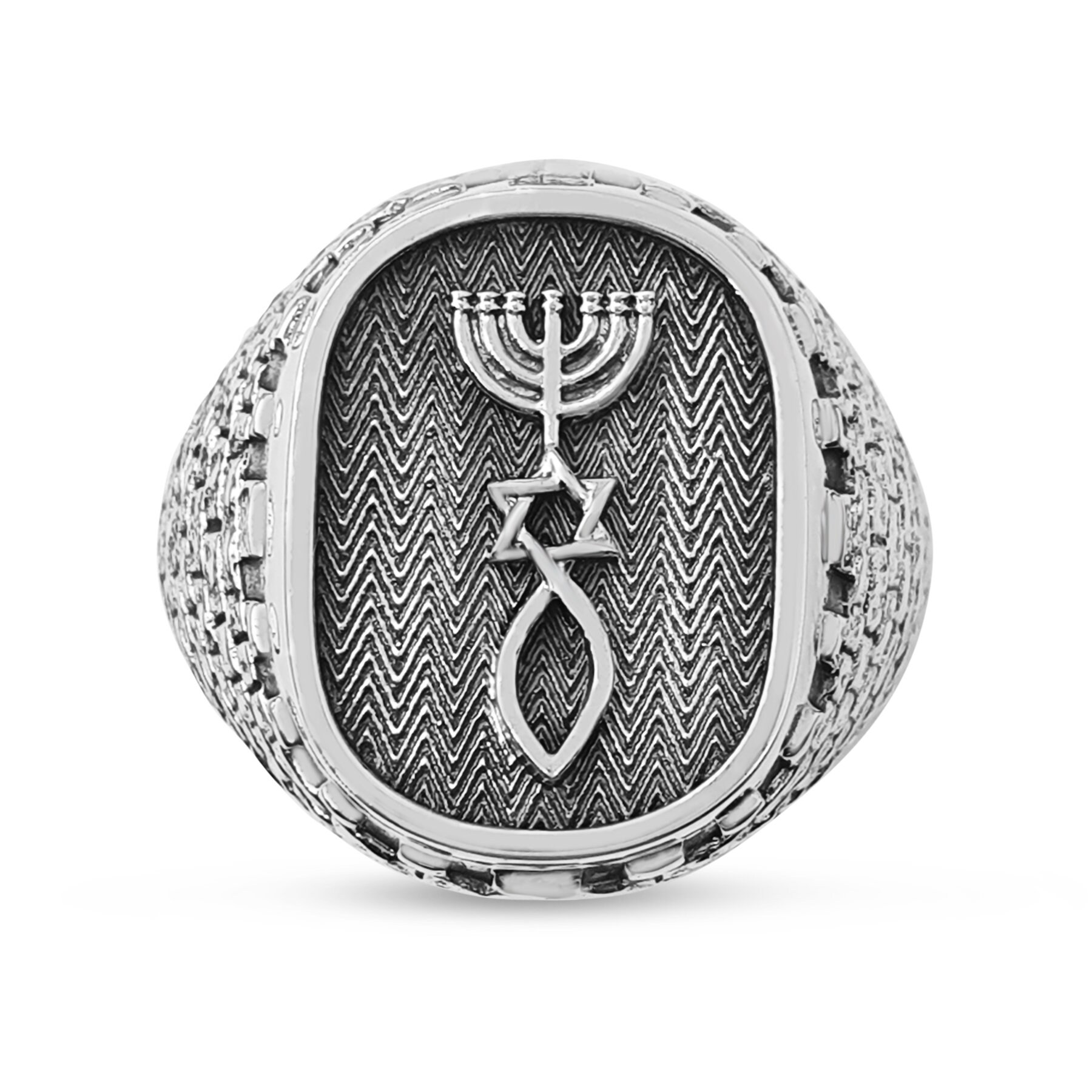Sterling Silver Messianic Seal of Jerusalem Ring, Graftedin Symbol