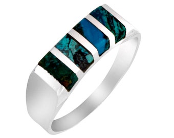 Striped Eilat Stone Ring,Teal Gemstone Ring,Sterling Silver Band, Blue Green Ring,King Solomon Stone Ring,Israel Jewelry,Eilat Stone Jewelry