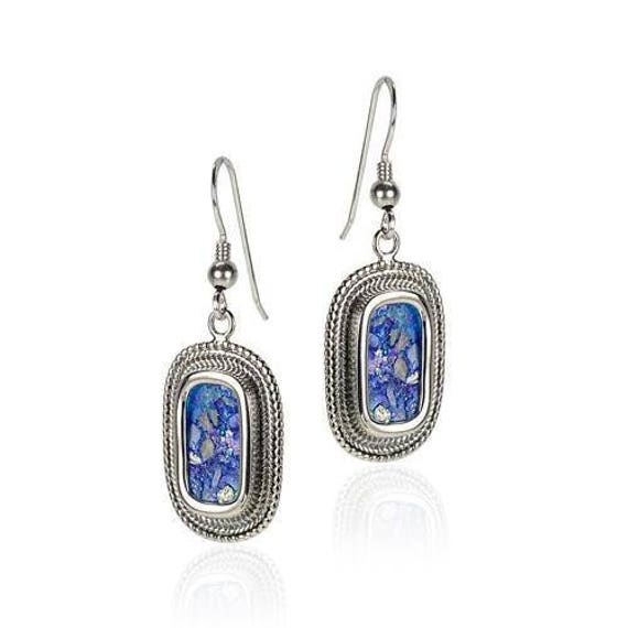 Sterling Silver Free Shape Shape Roman Glass Lever Back Earrings Sterling Silver Free Shape Shape Roman Glass Lever Back Earrings