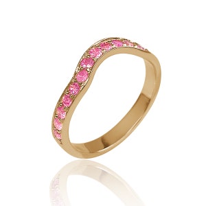 Full Eternity Stacking Ring,Solid Gold Pink Sapphire Ring,Stackable Eternity Ring,Curved Wedding Band, Bridal Jewelry, Anniversary Ring Gift