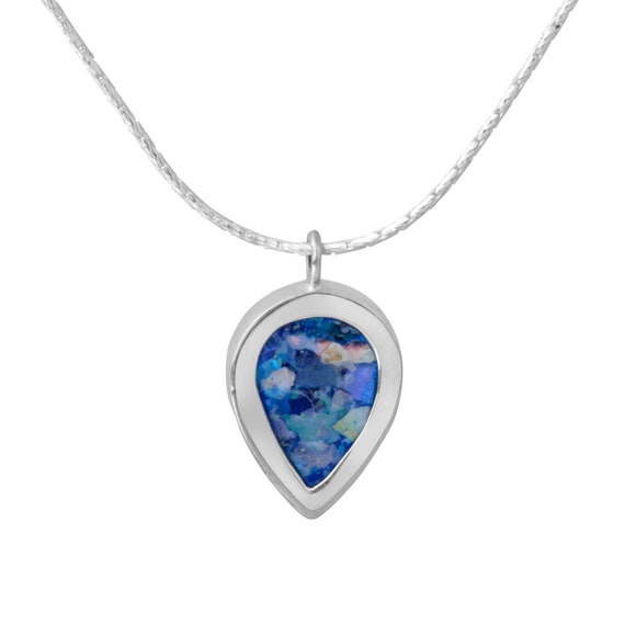 Ancient Roman Glass Necklace with Teardrop Shape Sterling Silver Ancient Roman Glass Necklace with Teardrop Shape Sterling Silver