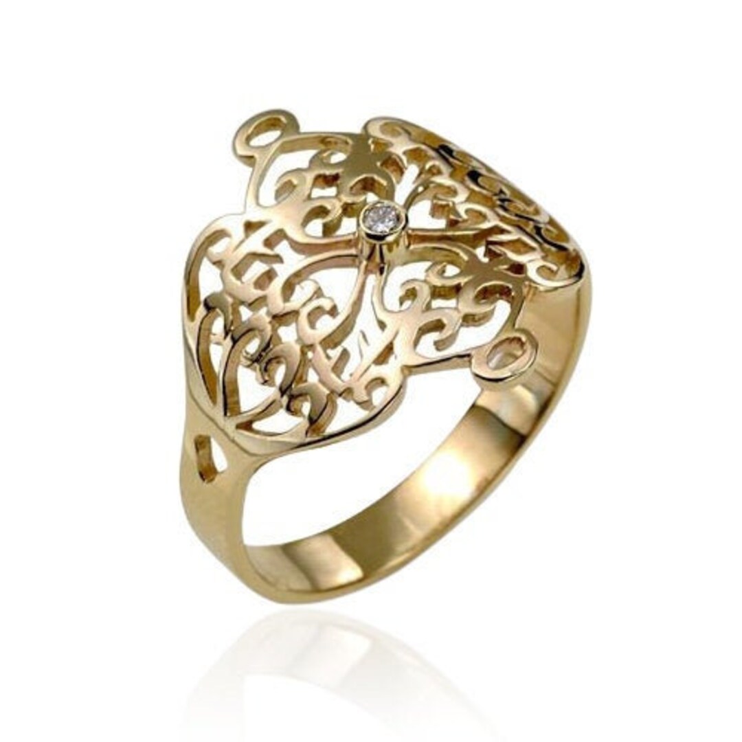 Gold Diamond Hearts Filigree Ring - Etsy