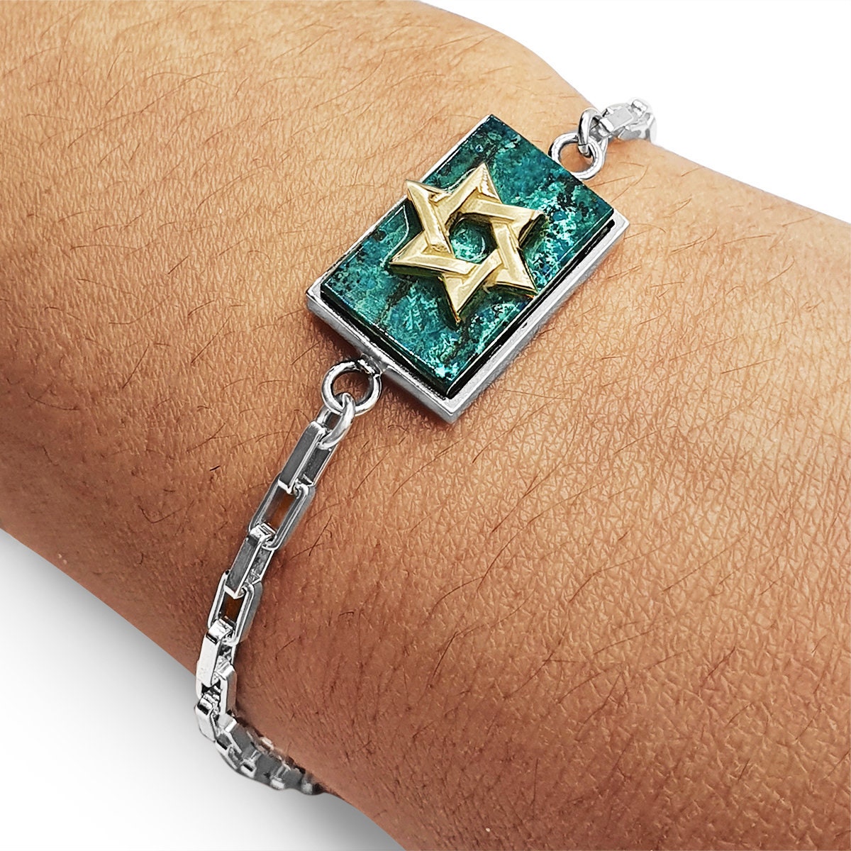 Sterling Silver and Cubic Zirconia Stone Star of David Adjustable Bolo  Bracelet