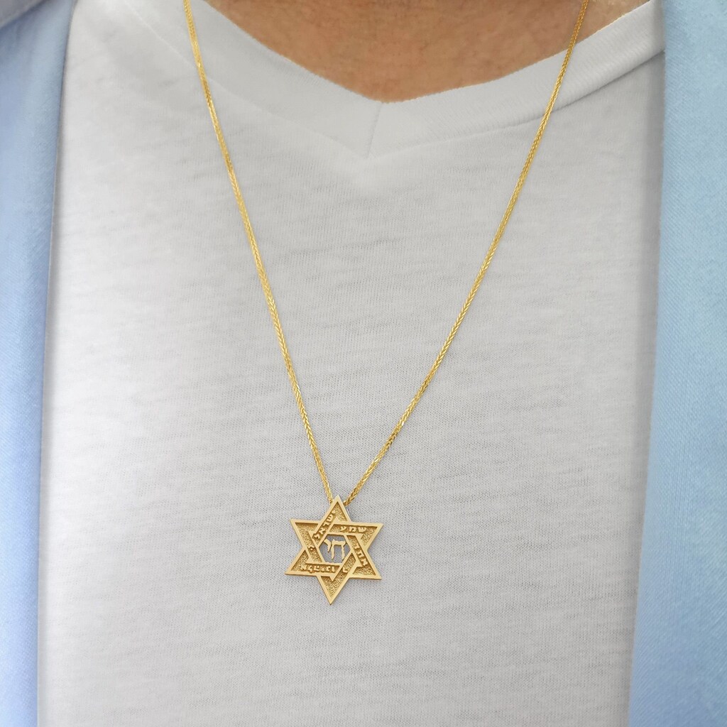 Collana Stella Di Davide Ebraica In Acciaio Inox Con Lettera Chai – Ciondolo Amuleto Religioso, Regalo Per Bar Mitzvah, Hanukkah, Pasqua Ebraica