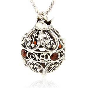 Sterling Silver Pomegranate Necklace, Red Garnet Pomegranate Pendant, Filigree Rimon Pendant, 3D Round Pomegranate Pendant, Jewish Jewelry