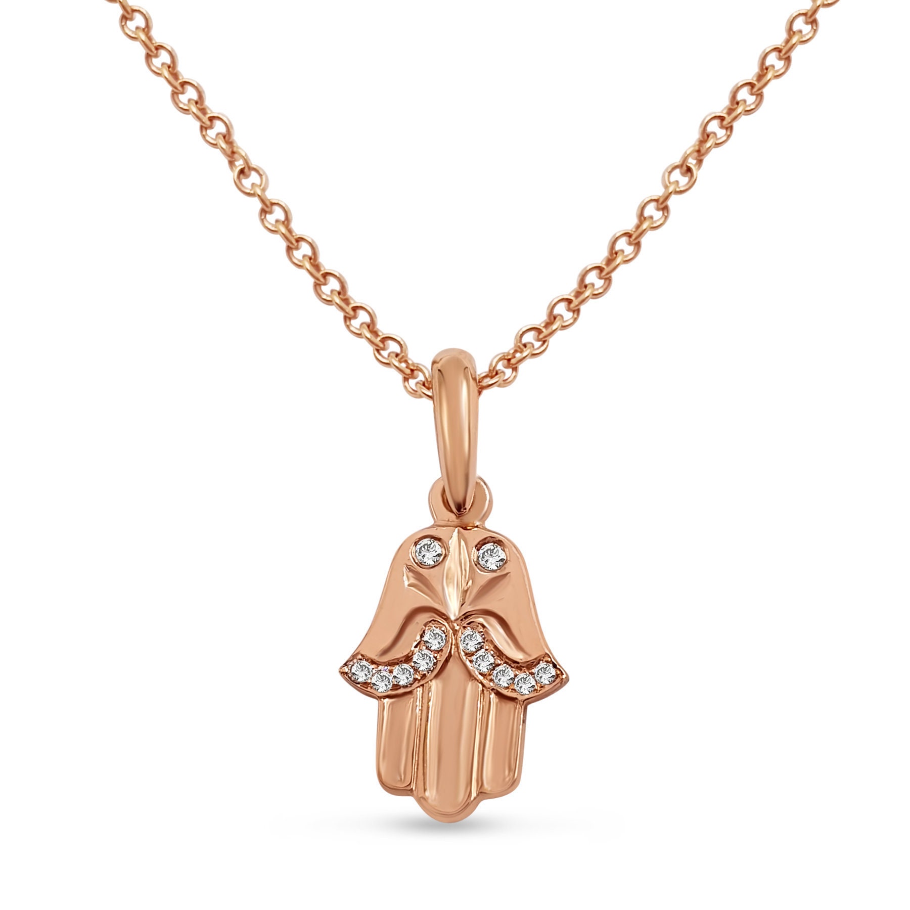 Small 14K Rose Gold Hamsa Pendant With 