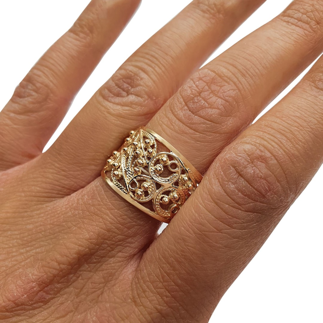 14K Yellow Gold Handmade Filigree Ring