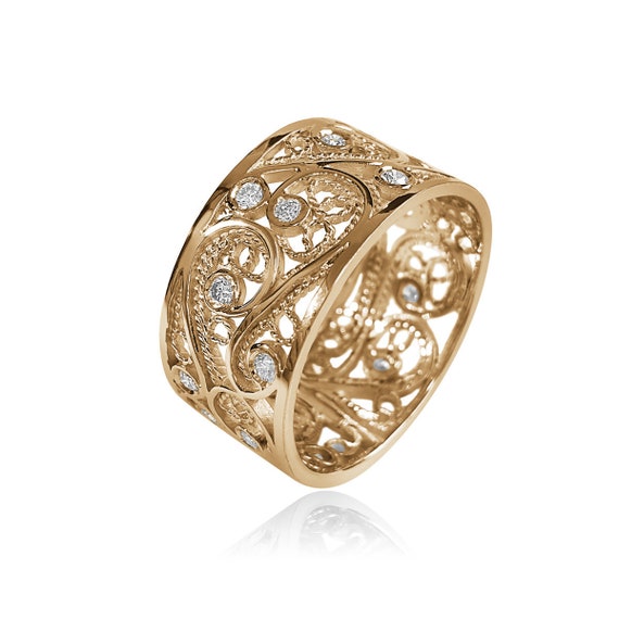 14K Gold Diamond Filigree Ring gold Yemenite Filigree Ring Band