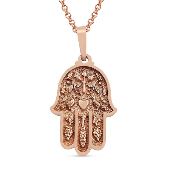 Small 14K Gold Hamsa Pendant With Pomegranate,peace Dove,heart