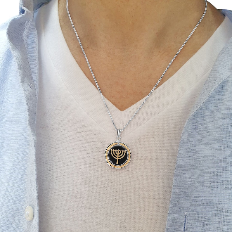 Silver and Gold Menorah Necklace Etsy