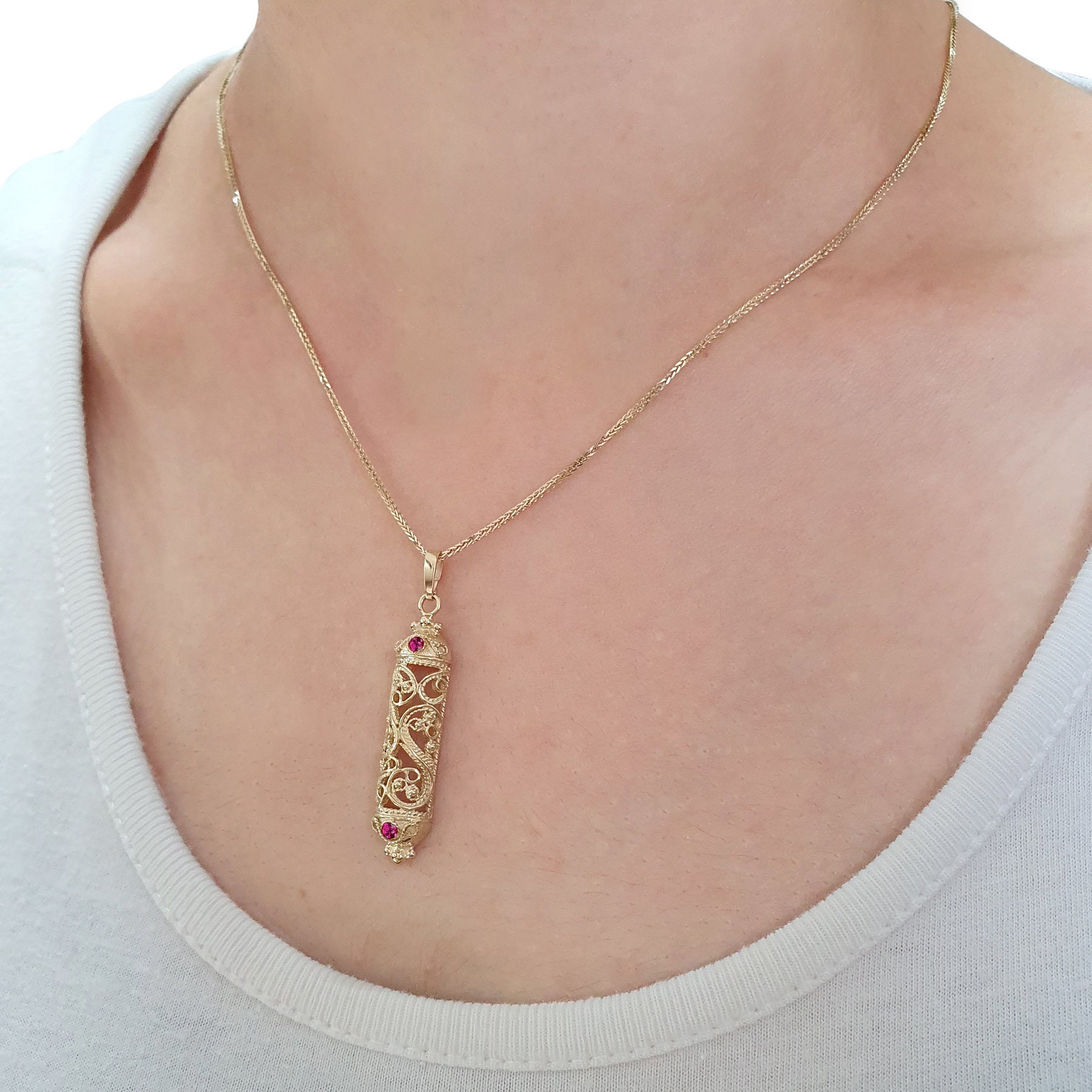 Gold Filigree Mezuzah Necklace | Etsy