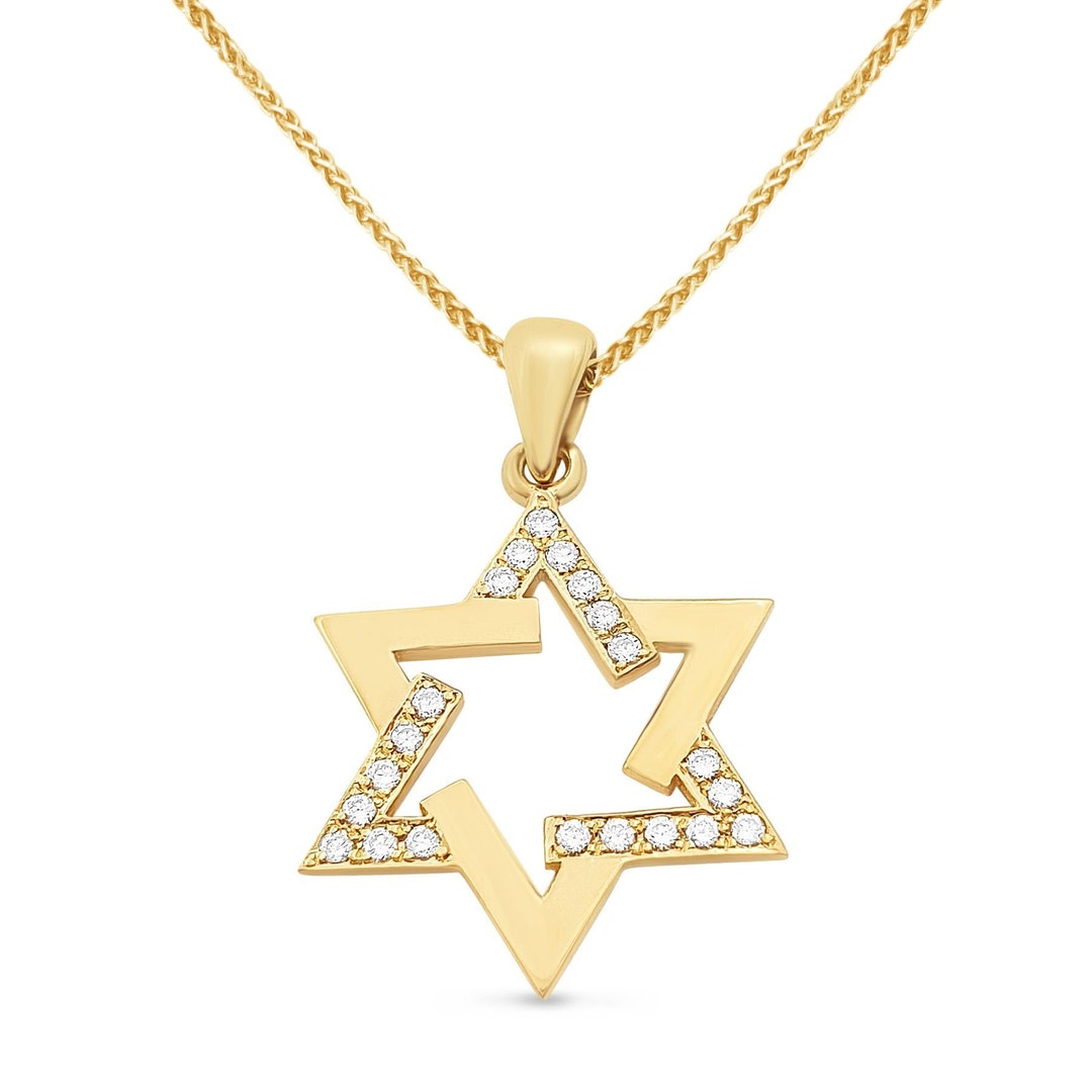 18K Gold Diamond Lined Jewish Starsolid Yellow Gold Diamond - Etsy