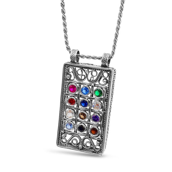 Silver Hoshen Pendant 12 Gemstone Filigree Pendant Necklace jewish Jewelry israel 12 Tribes Breastplate Pendant kabbalah Choshen Necklace Etsy Australia