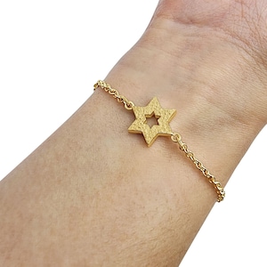 14K ゴールド ユダヤ ダビデの星 リンク ブレスレット