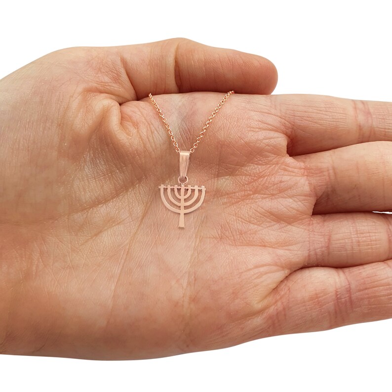 Small 14K Rose Gold Menorah Necklace Etsy