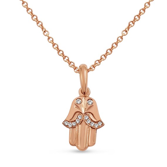 14K White Gold Diamond Hamsa Pendant small Yad Hand Diamond Lined