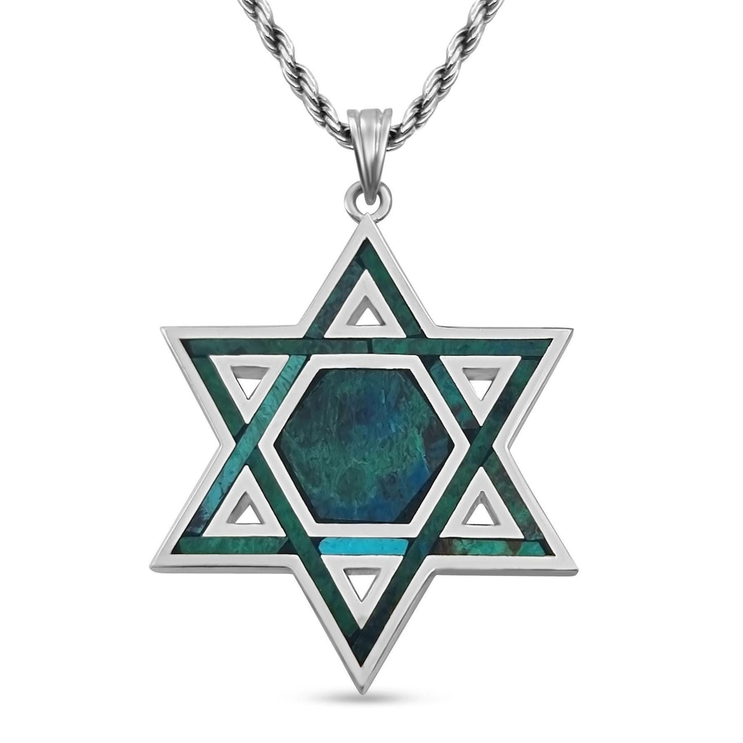 Israeli Star Chain Sterling Silver Jewish David Star With Israeli Eilat Stone Pendant,king ...