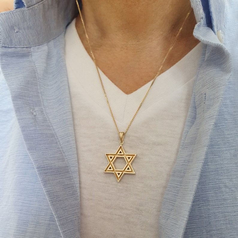 Cutout Gold Star of David Pendant Solid Gold Two Sided Magen Etsy