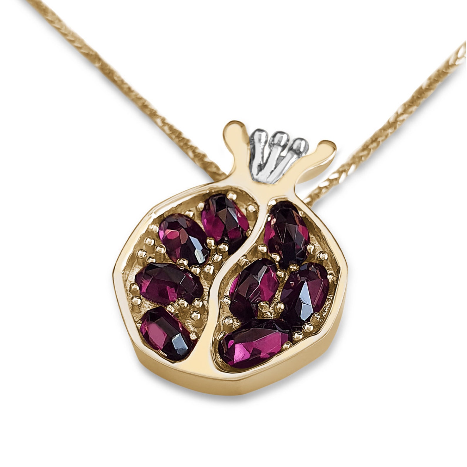 Two Tone 14K Gold Pomegranate Necklace Etsy