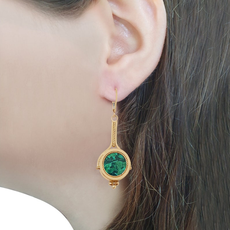 14K Gold Earrings With Natural Eilat Stonesolid Yellow Gold Etsy