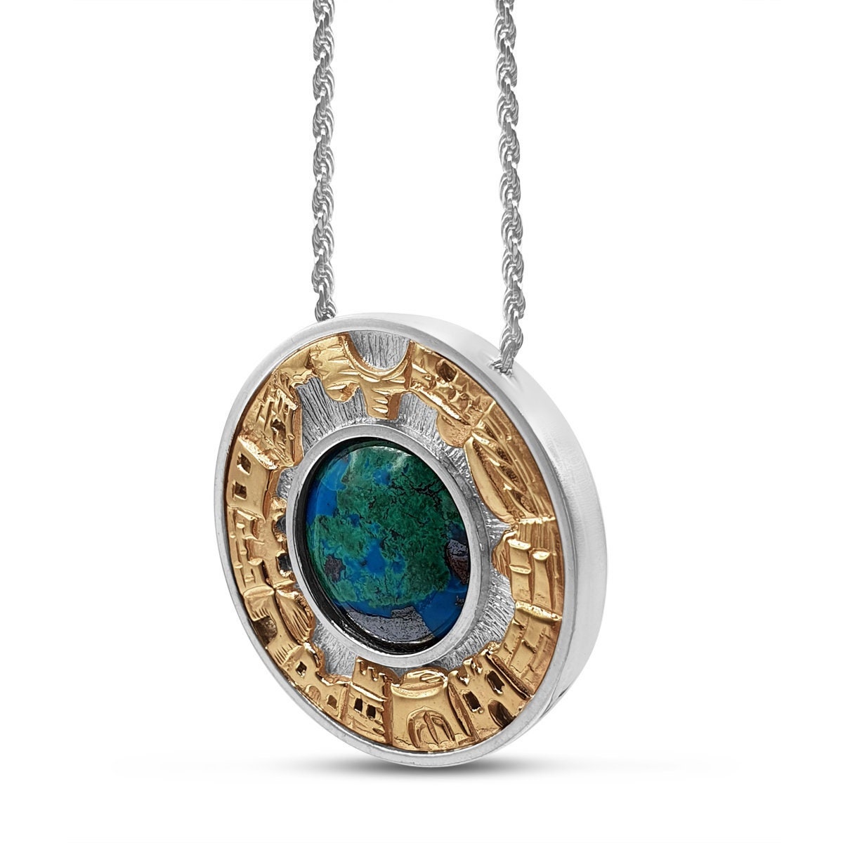 14K Gold Sterling Silver Eilat Stone Old Jerusalem Necklace