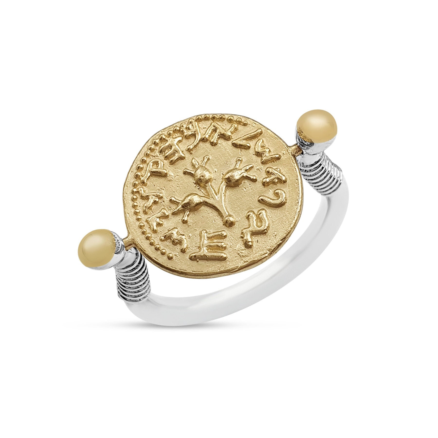 シルバーとゴールドの回転リング、ハーフシェケルのレプリカコインリング、聖エルサレムの古代ヘブライのリング、イスラエルのジュエリー、ユダヤ人のリング、キネティックバンド  - Etsy 日本