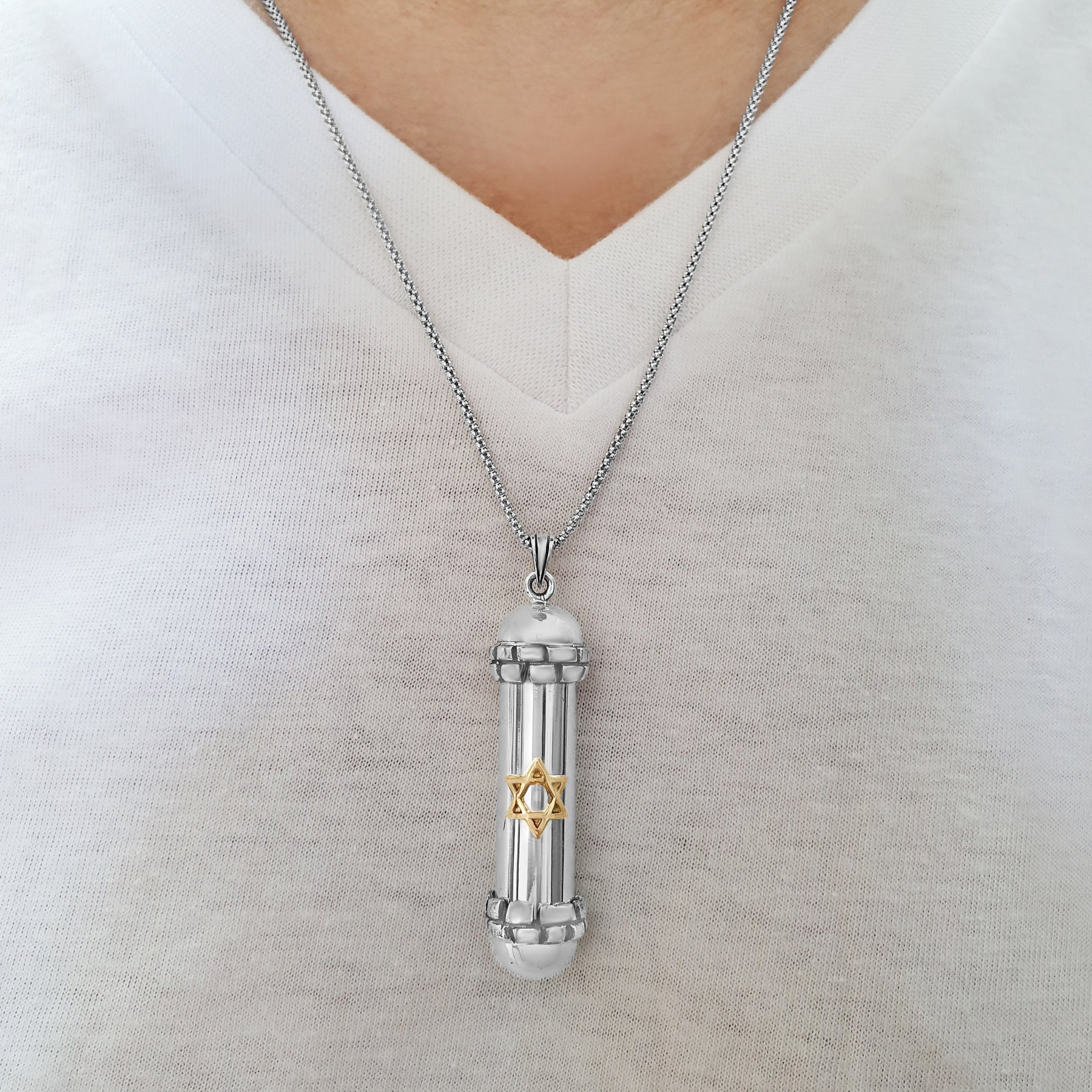 Silver and Gold Jewish Mezuzah Open Locket