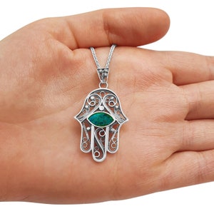 Eilat Stone Silver Filigree Hamsa Pendant