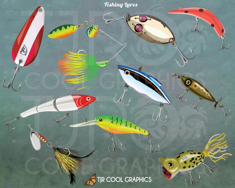 Fishing Lures Digital Realistic Clip Art Png Printable Etsy - image 0