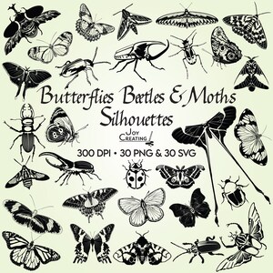 Butterfly Beetles and Moths Silhouette Clipart