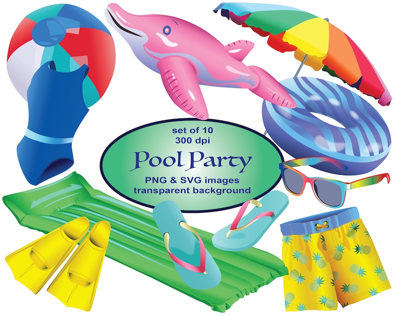 Download Pool Party Clip Art SVG Clipart Party Clipart Umbrella | Etsy