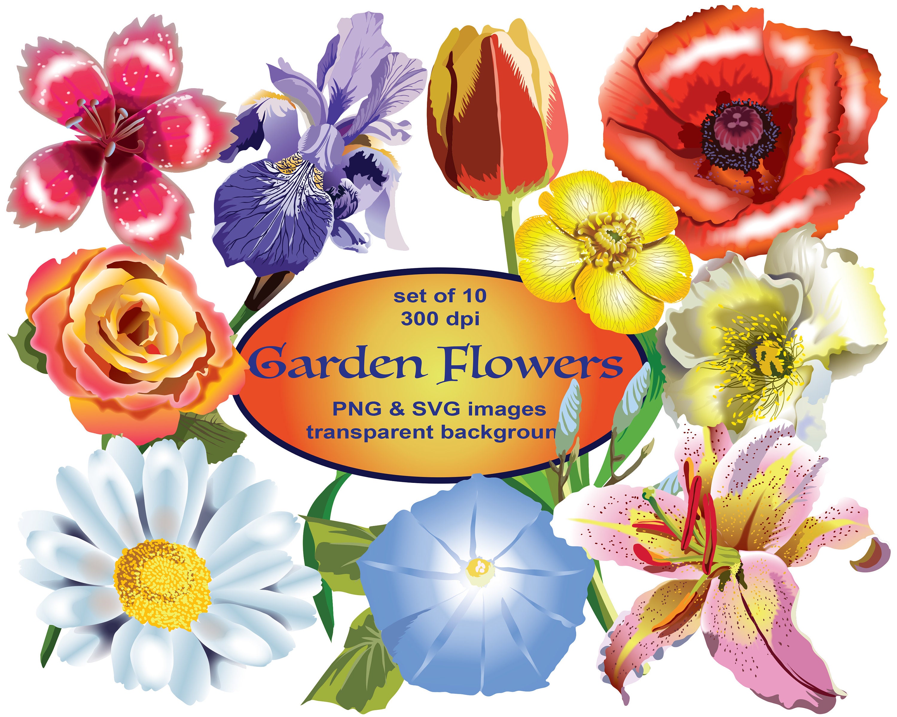 Download Flowers Clipart Svg Clipart Garden Clip Art Png Etsy