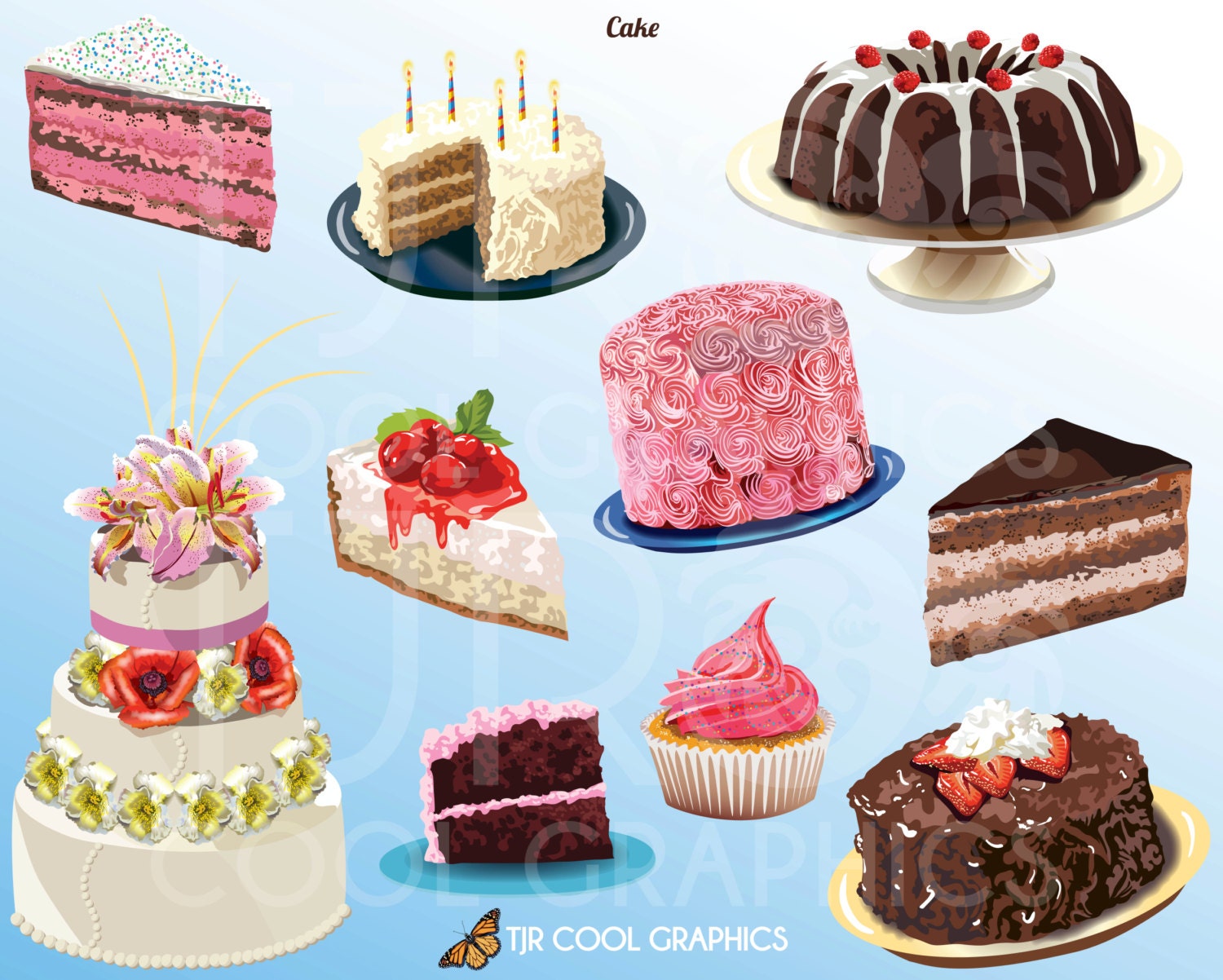 Cake Digital Realistic Clip Art PNG Printable Commercial ...