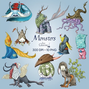 Funny Monster Clipart: Fantasy Creatures, Educational Art (PNG)