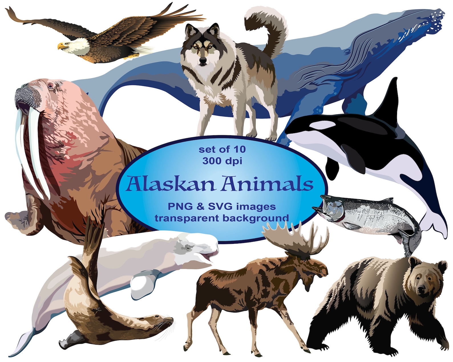 Alaskan Animals Clip Art Moose Clipart SVG Clipart Whales Etsy