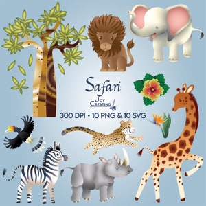 Cute Safari African Animals Clip Art, SVG Clipart, Educational
