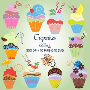 Bright Cute Cupcakes Clipart, SVG Clipart, Food Clip Art,  Chocolate Clipart, Chocolate, Birthday, Party, Celebration, Wedding, Educational