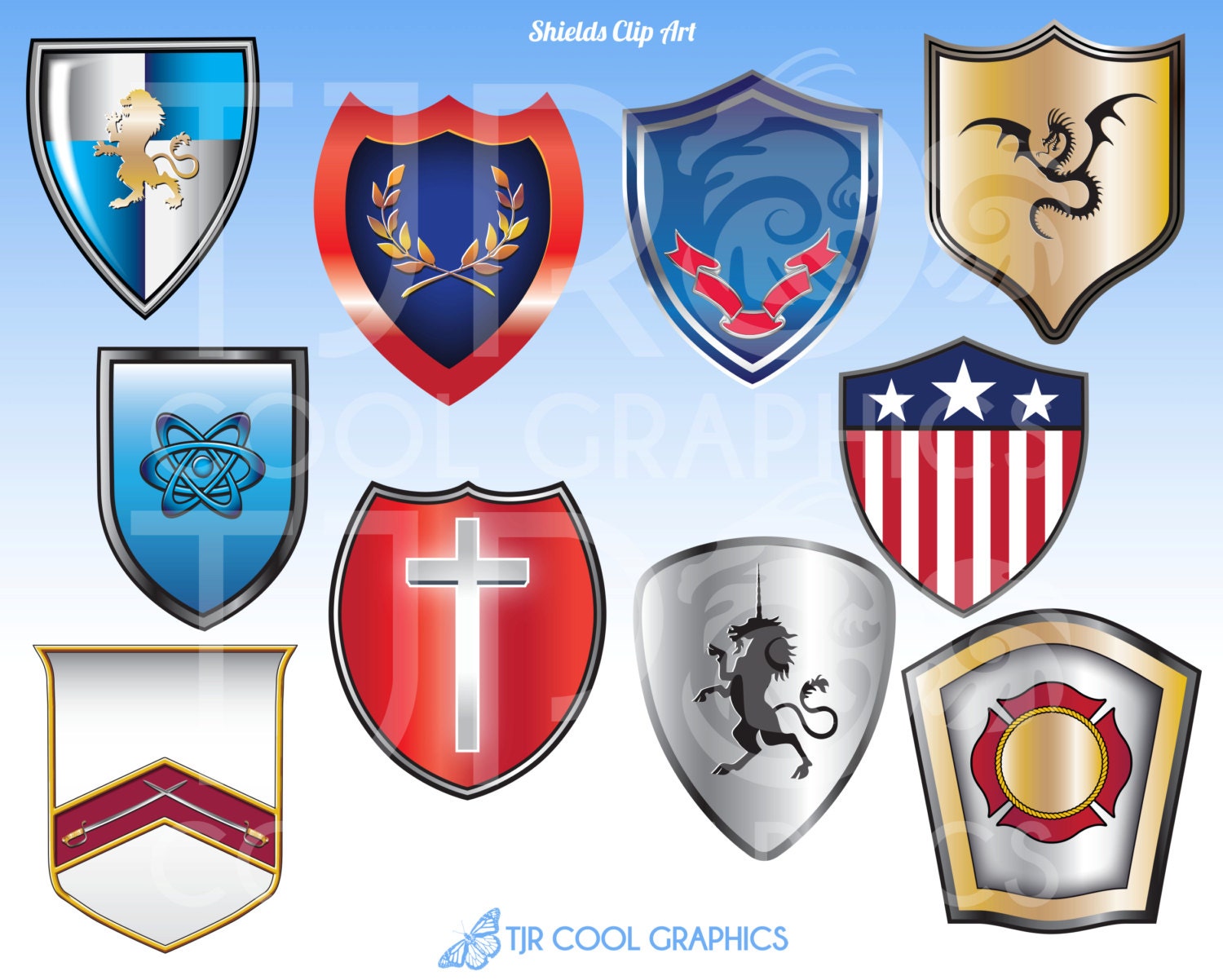 Medieval Shields Printable Digital Realistic Clip Art | Etsy