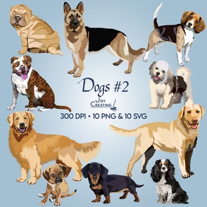 Dogs Clip Art, Animals Clipart, SVG Clipart, Printable, Sharpei, Dachshund, Golden Retriever, Beagle, Pit Bull, German Shepherd, Mastiff
