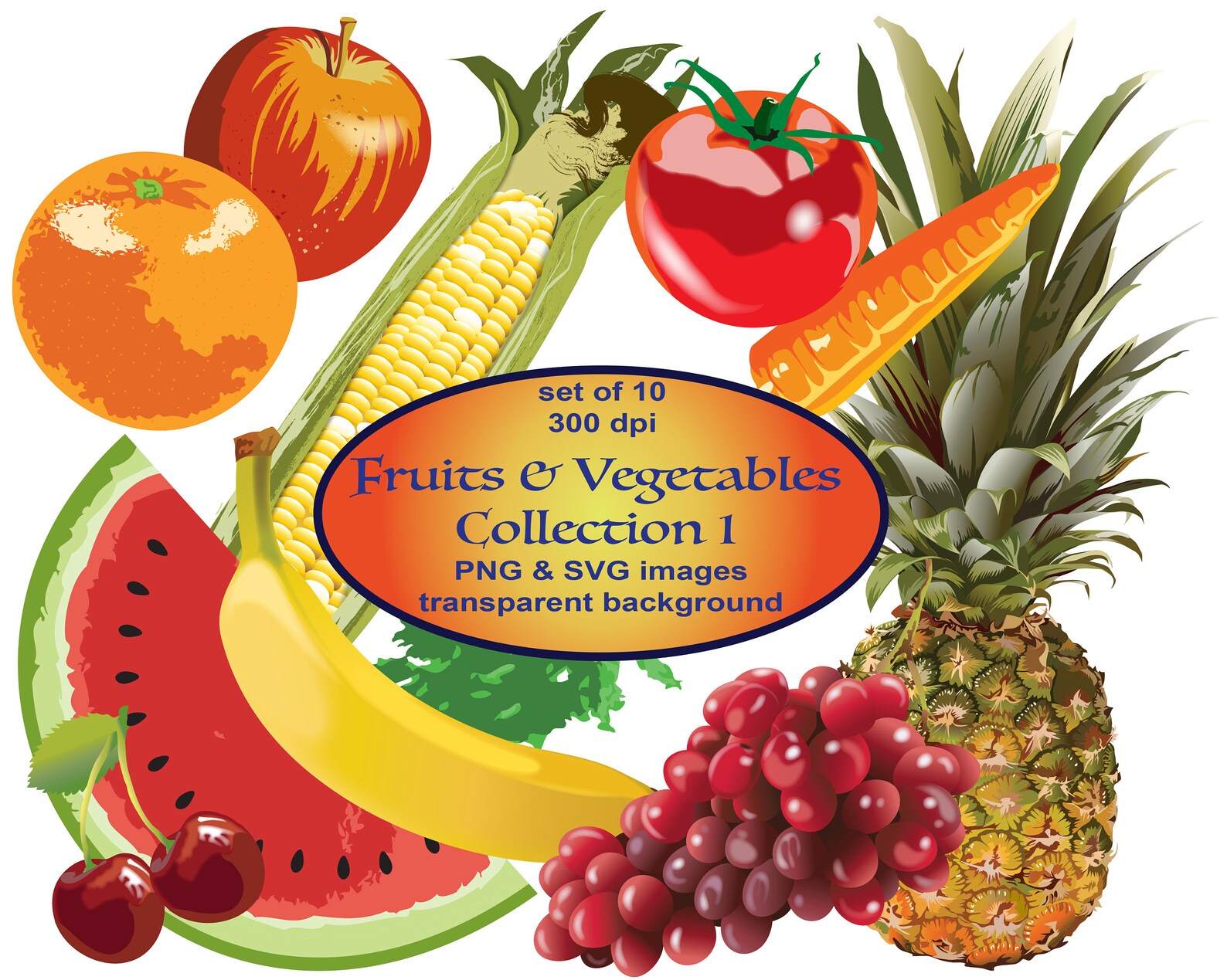 Fruits Clipart Vegetables Clip Art SVG Clipart Pineapple - Etsy