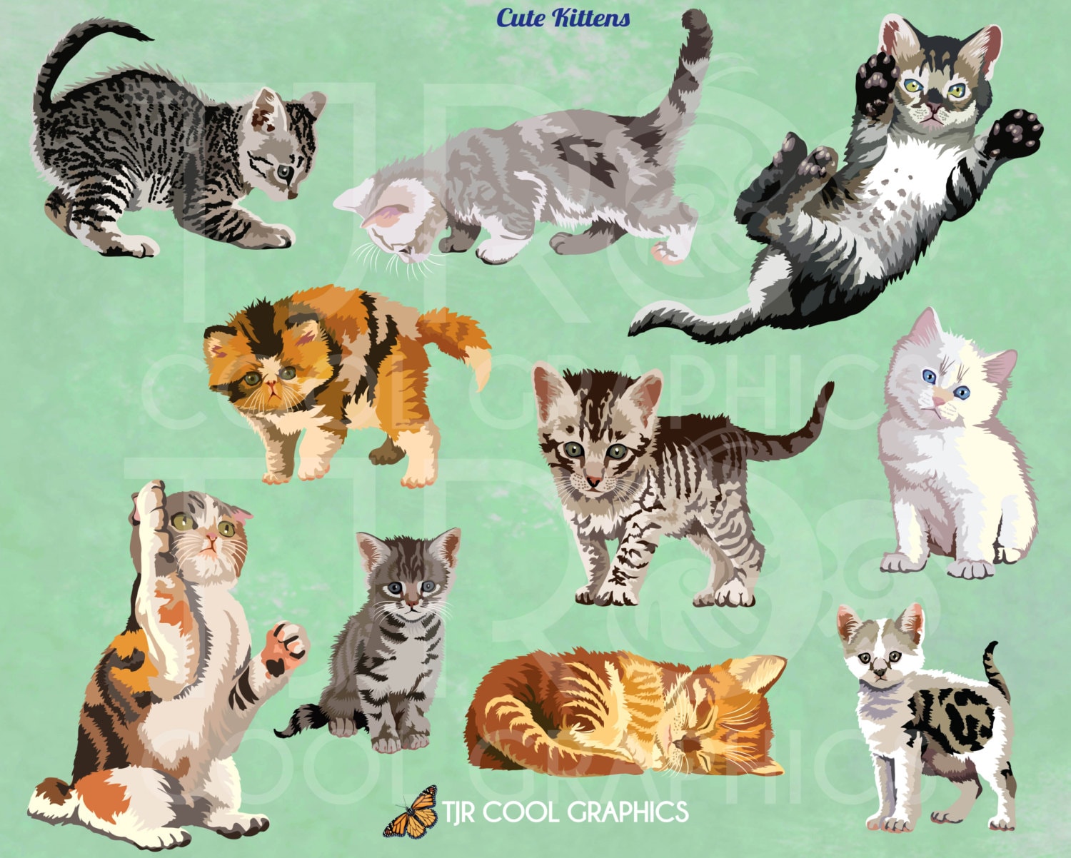 Cute Kittens Digital Realistic Clip Art PNG Printable Pets | Etsy